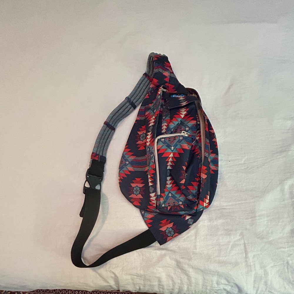 Kavu Red and Blue Belt Bag with Geometric Design